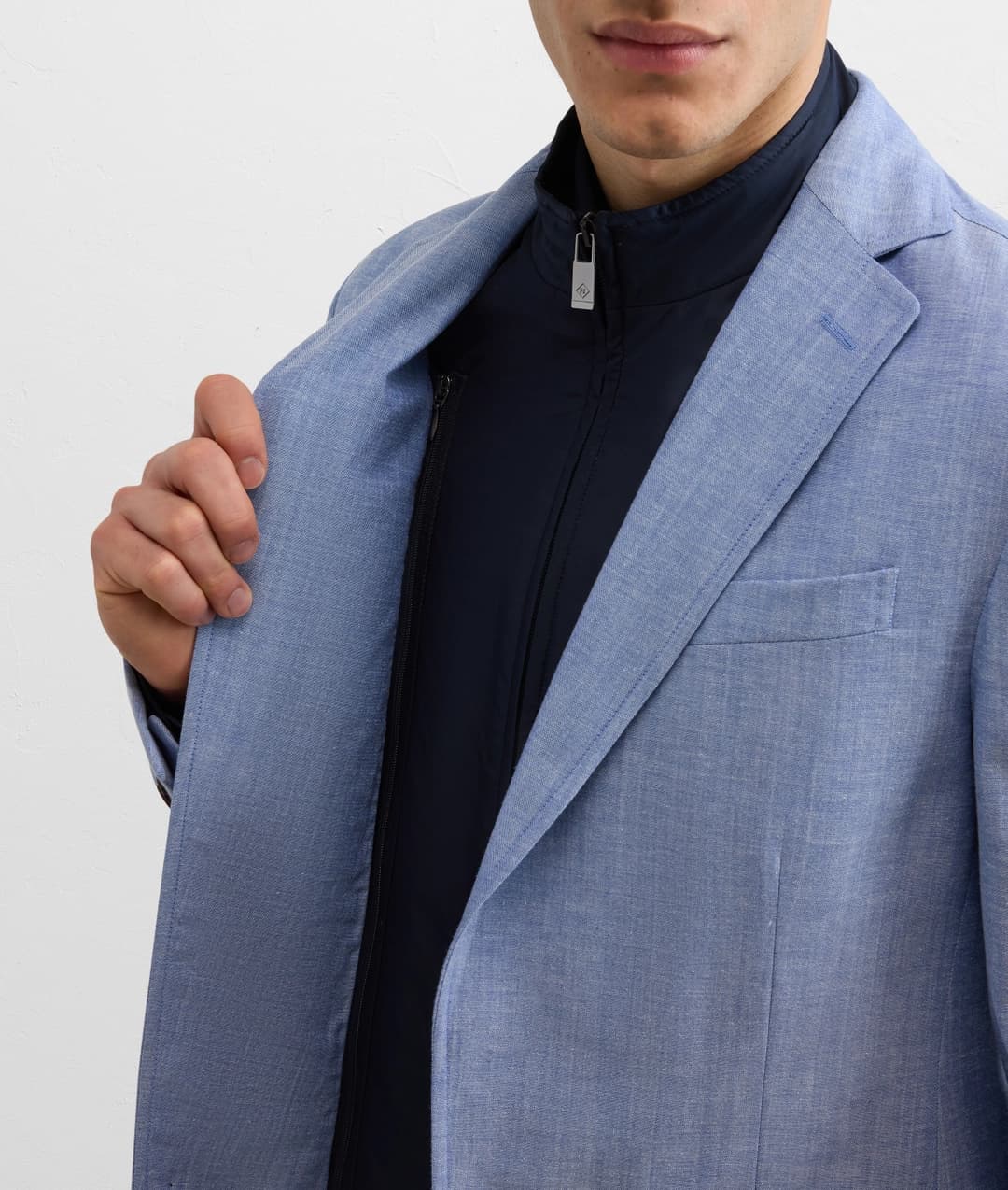 light blue wool cotton and linen scooter jacket fully lined