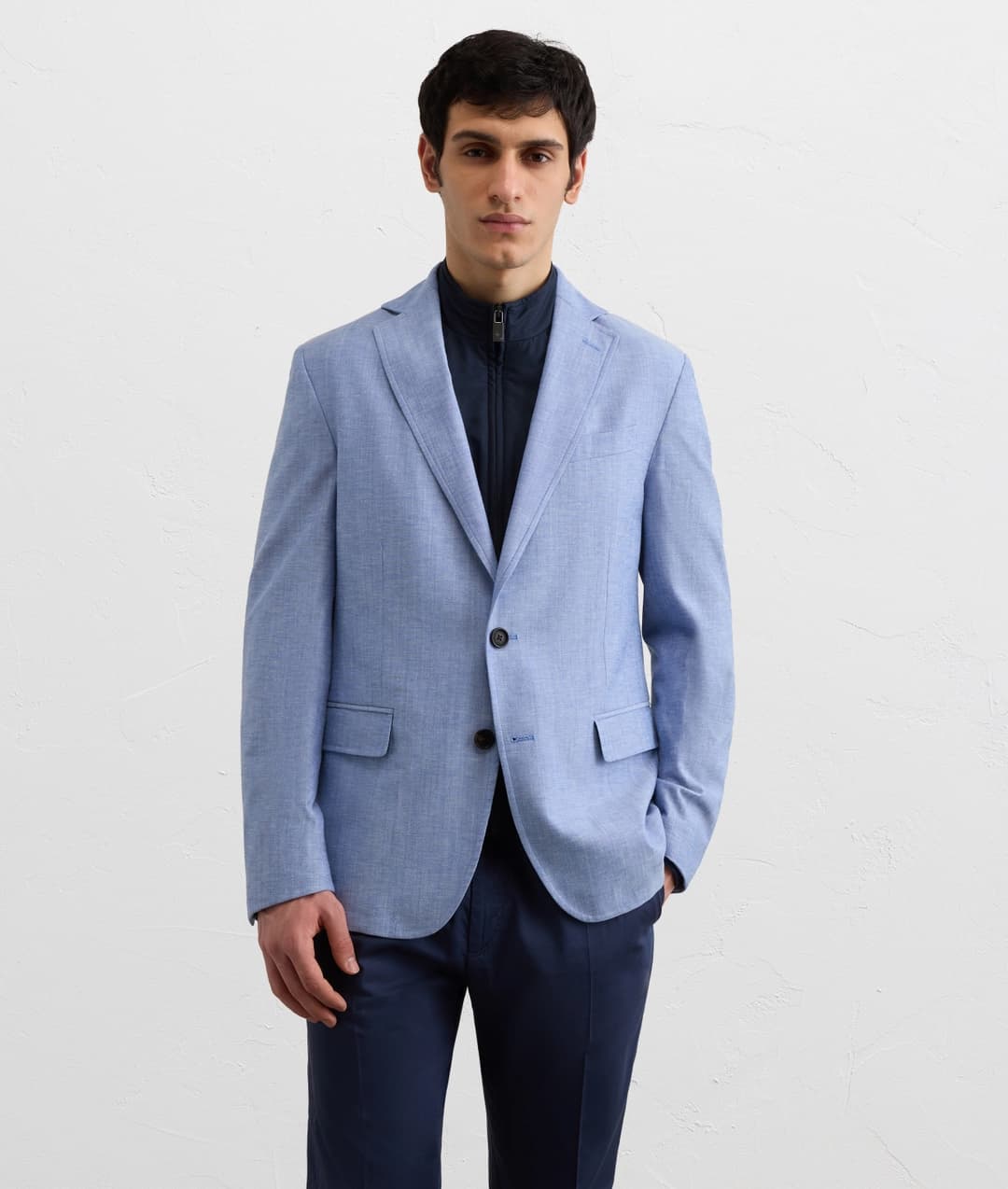 light blue wool cotton and linen scooter jacket fully lined