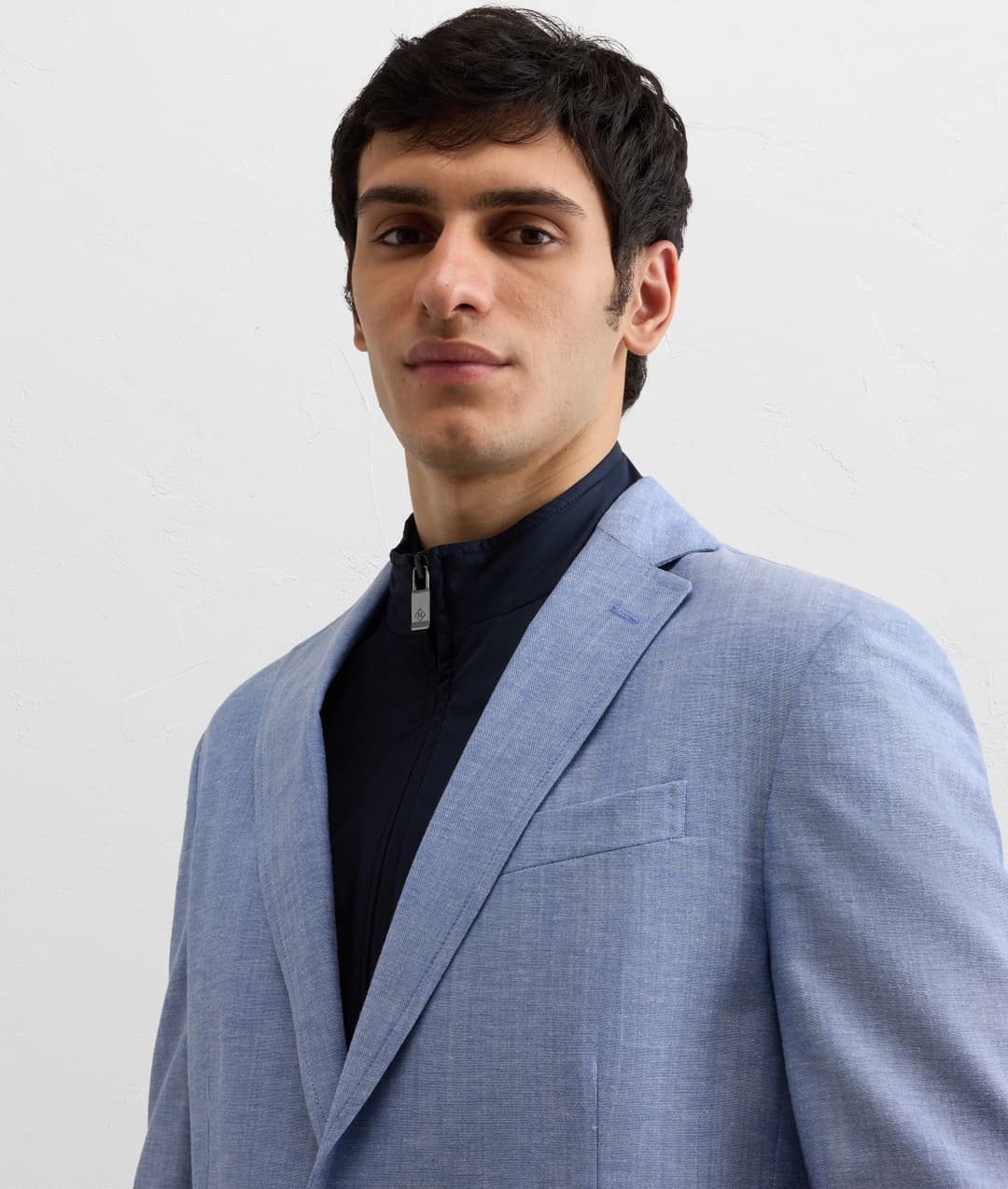 light blue wool cotton and linen scooter jacket fully lined