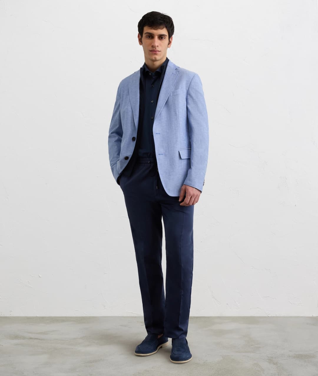 light blue wool cotton and linen scooter jacket fully lined